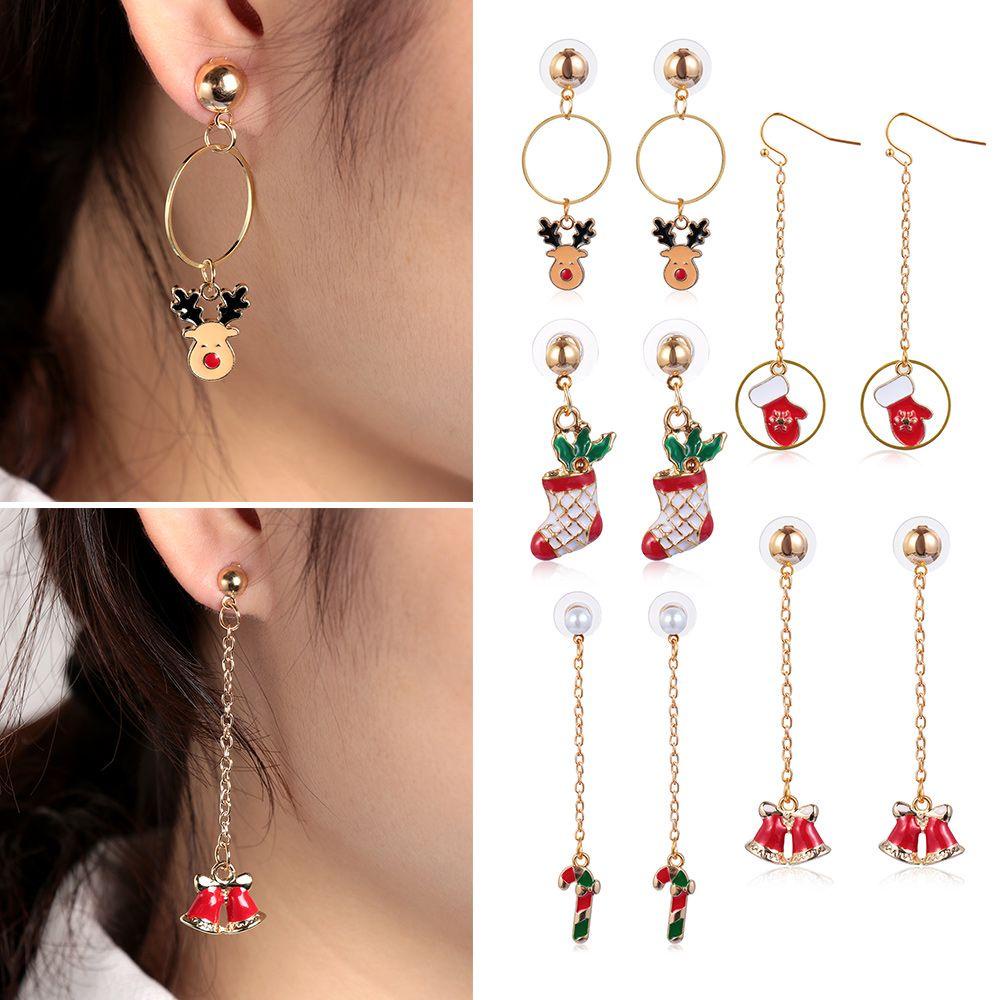 PREVA 1Pair Christmas Earrings Drop Dangle Bell Crutches Xmas Gift Hook Ear Stud