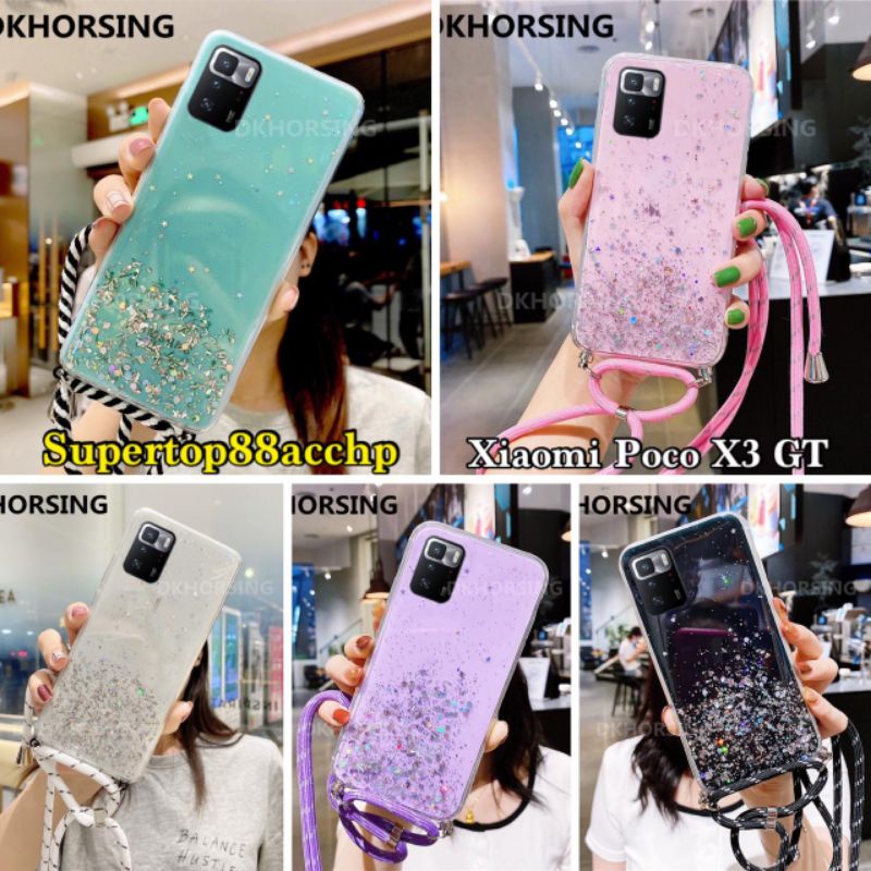 Case Tali Nagita Xiaomi Poco F3 X3 GT X3 NFC X3 Pro M3 Mi 11T Mi 11T Pro Redmi 9T Lanyard Glitter Gantungan