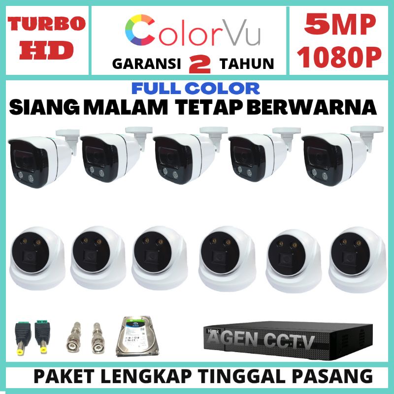 PAKET CCTV COLOR VU 16 CHANNEL 11 KAMERA LENSA 5MP 1080P IR SONY EXMOR GELAP TETAP BERWARNA