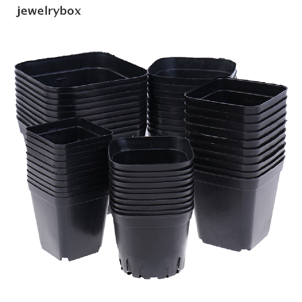 10 Pcs Pot Bunga Bahan Plastik Bentuk Persegi Kecil Warna Hitam Untuk Butik