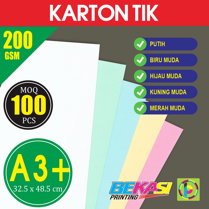 

Kertas Karton Carton TIK 200 GSM Ukuran A3+ 32.5x48.5 cm isi 100 Lbr
