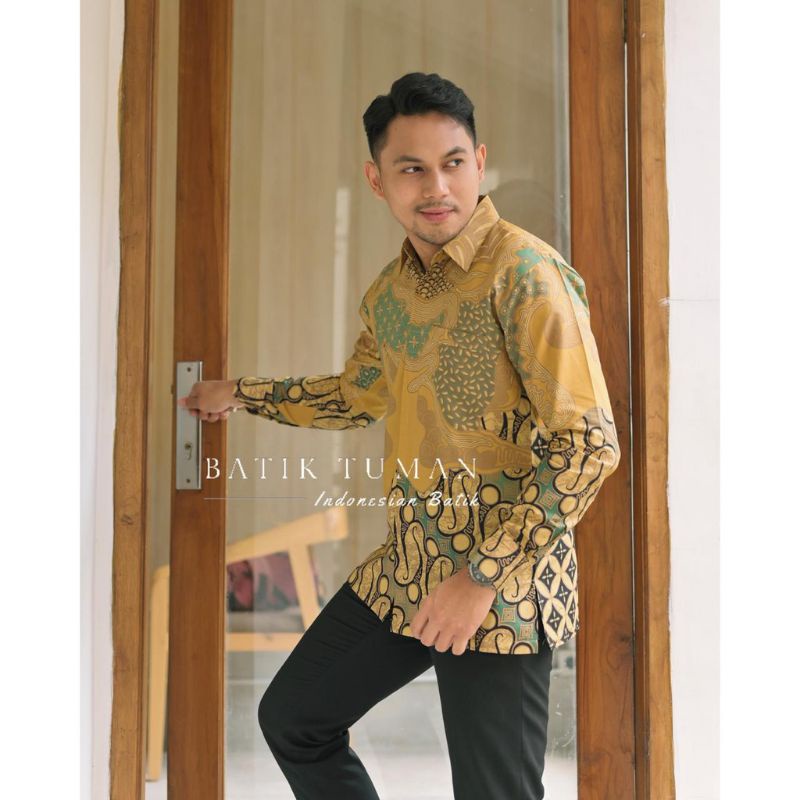 Motif Baru..ATASAN PRIA BAJU BATIK LENGAN PANJANG LAPIS FURING KATUN PREMIUM WARNA KUNING TUMAN