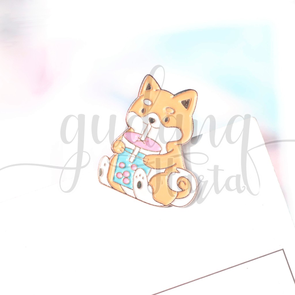 Pin Shiba Inu Anjing Bubble Tea Boba Dog Bros Tas Lucu Unik GH 208252