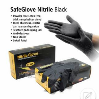 Alicedental handscoon  nitrile black hitam  safe glove 