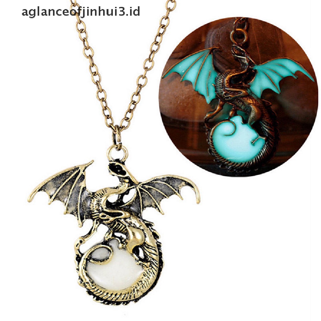 Kalung Rantai Dengan Liontin Bulan Sabit + Naga Glow In The Dark Untuk Wanita