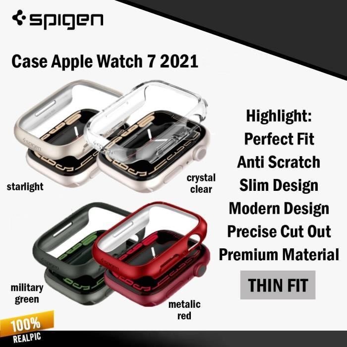 case apple watch 7 45mm 41mm spigen hardcase casing wireless clear pc   45mm  black