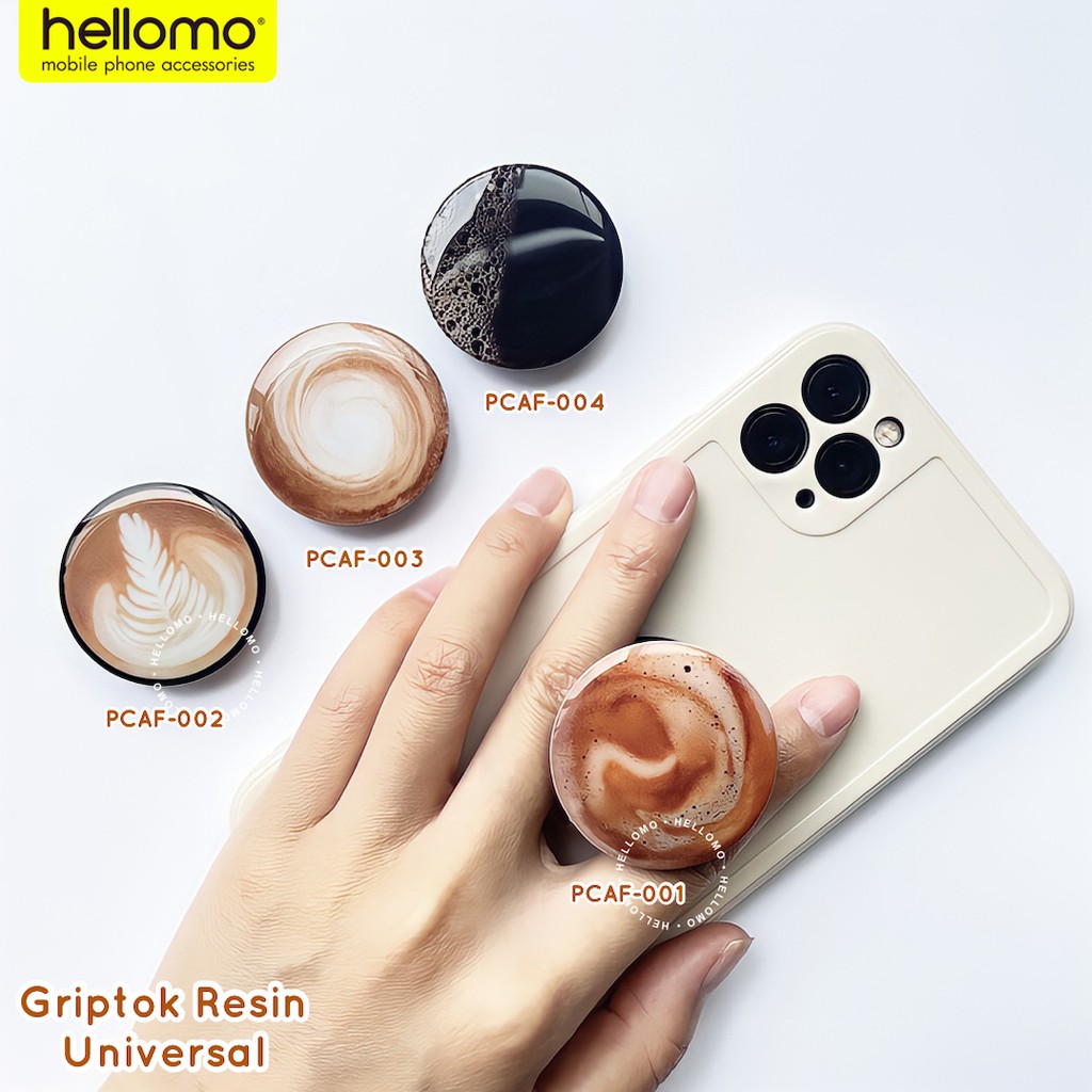 Griptok Hp Resin Phone Holder Universal Korean Pop Grip Tok Socket Motif Coffee Pop Ring