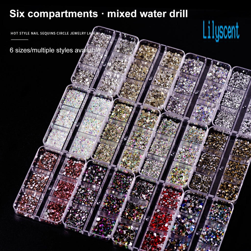 Lily 1688Pcs / Kotak 6 Sekat Berlian Imitasi Untuk Dekorasi Nail Art DIY