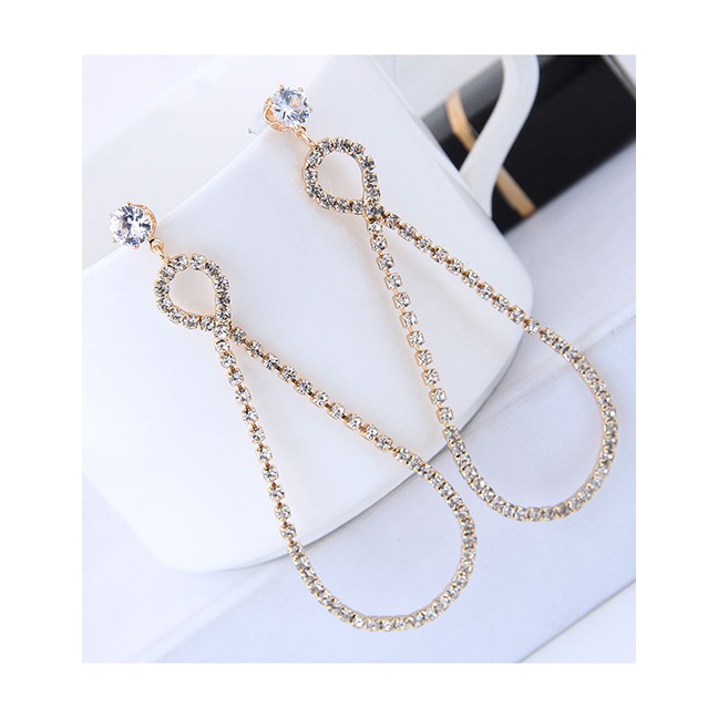 LRC Anting Tusuk  Fashion Color Full Diamond Decorated Earrings