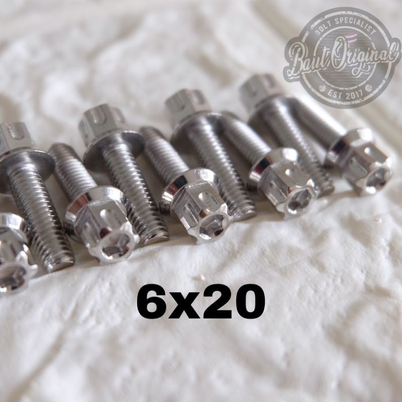 baut probolt gs1 6x20 mm stainless new model drat 10 panjang 2cm ukuran 10 silver gear 2 kunci belimbing heng