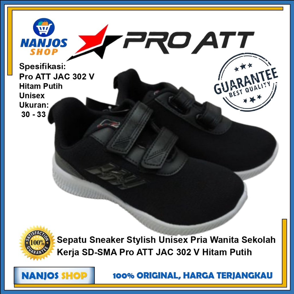 Sepatu Sneaker Stylish Unisex Pria Wanita Sekolah Kerja SD-SMA Pro ATT JAC 302 V Hitam Putih