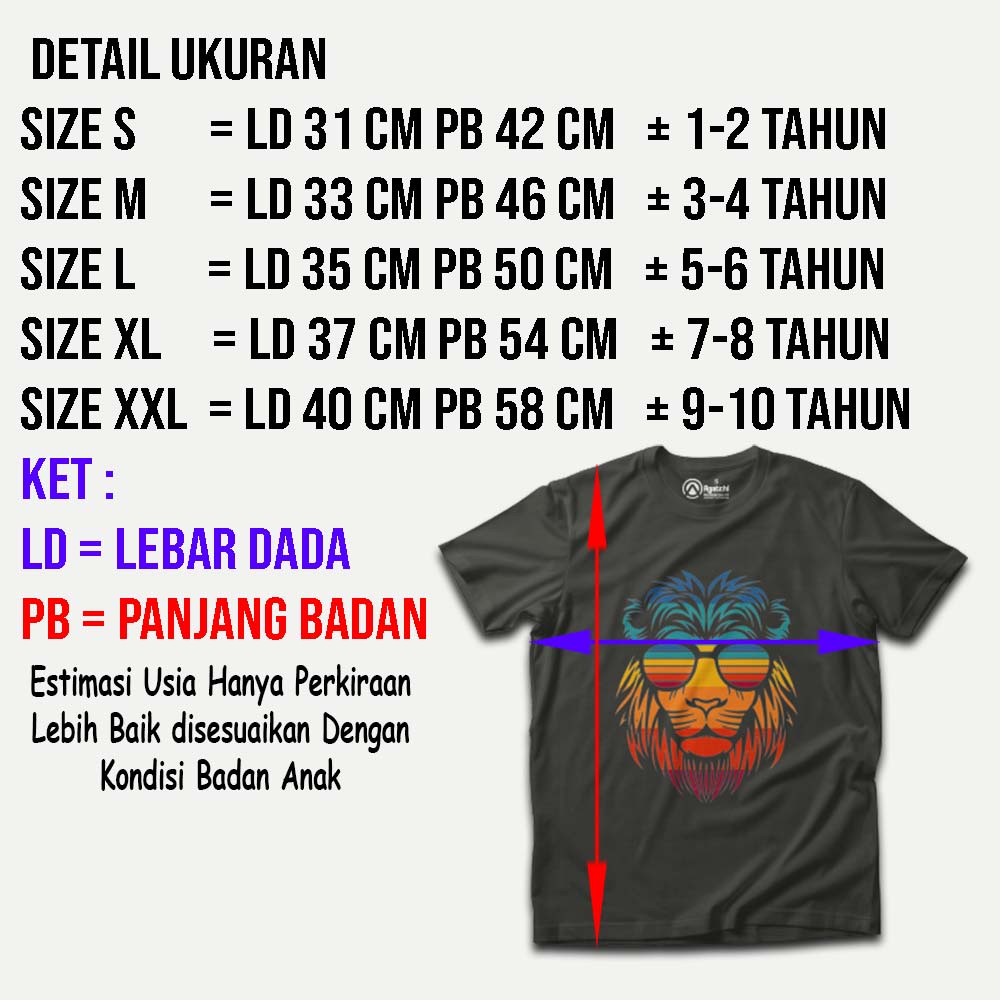 Kaos Atasan Anak Laki Laki Kids T Shirt Lion Retro Leo