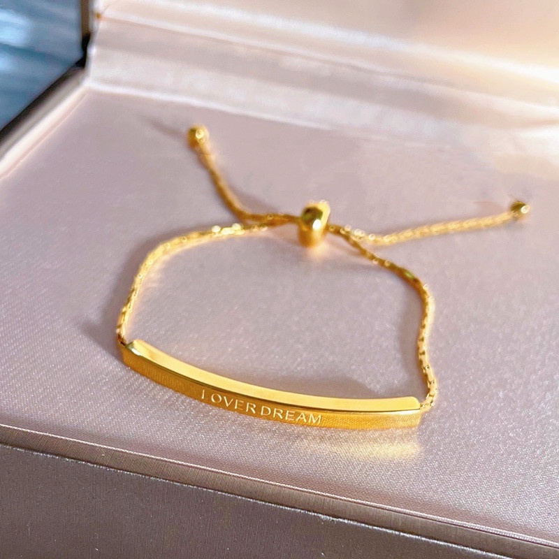 Gelang Titanium Huruf LOVER DREAM Emas 18K Mewah Anti Karat Aksesoris Wanita Korea
