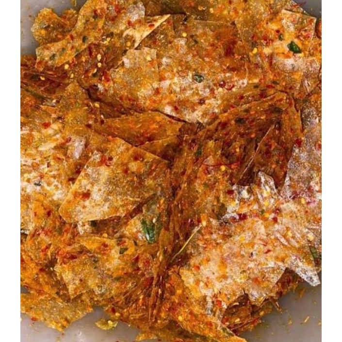 

Keripik Kaca/keripik kaca Pedas 100 gr/Keripik pedas/cemilan Pedas/Keripik Daun Jeruk/ keripik Kaca renyah