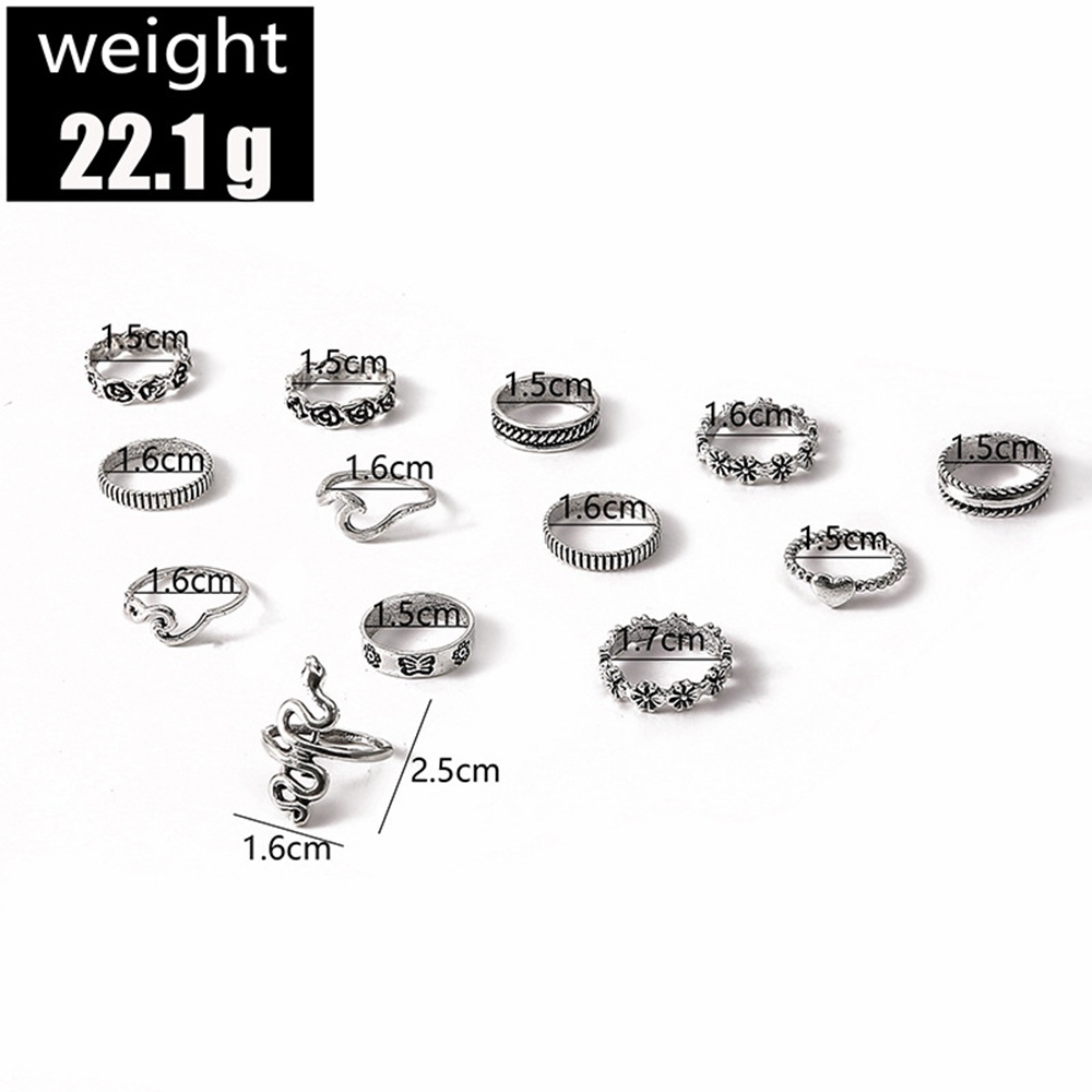 13pcs Cincin Retro Bentuk Ularbungahatigeometri Untuk Wanita