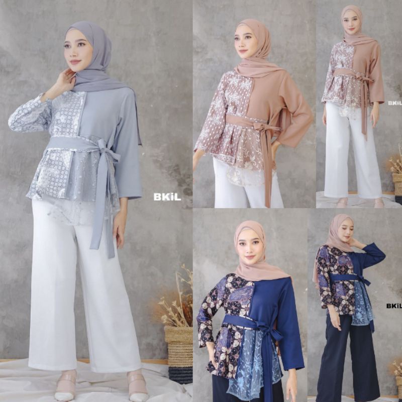 Atasan Batik Wanita - Fashion Blouse Batik Kombinasi MOSSCREP mix tile Fashion Wanita Kekinian