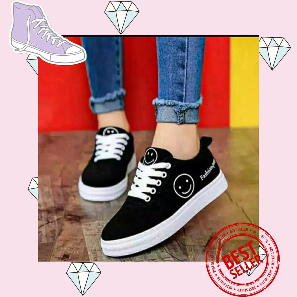 ALAS cokoer -Sepatu sneaker anak Wanita dewasa/Sepatu Kets Emoji Smile