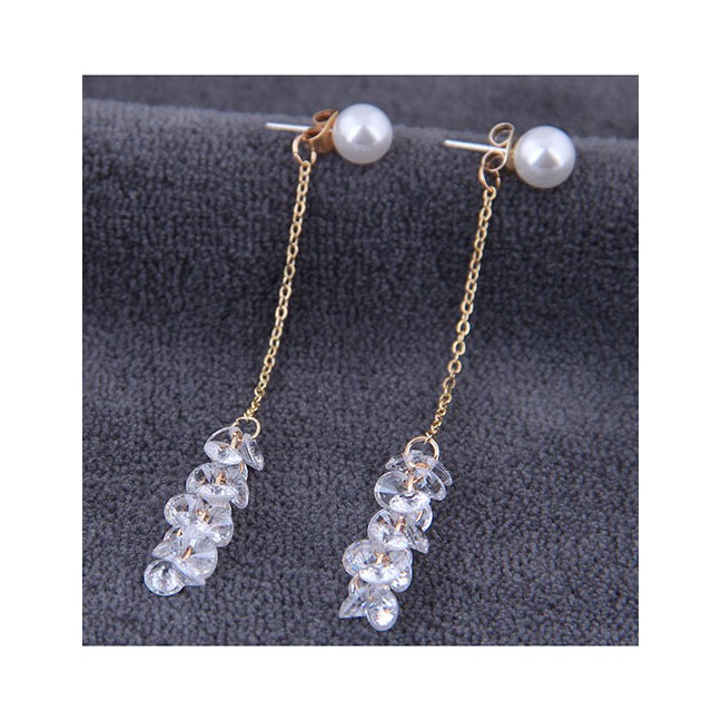 LRC Anting Tusuk Fashion 925 Silver Needle Zircon Long Earrings A59321