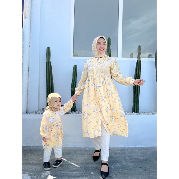 HANNAH TUNIK COUPLE MOM AND KIDS BAJU KEMBAR MAMA ANAK PEREMPUAN BAHAN PREMIUM SARIMBIT