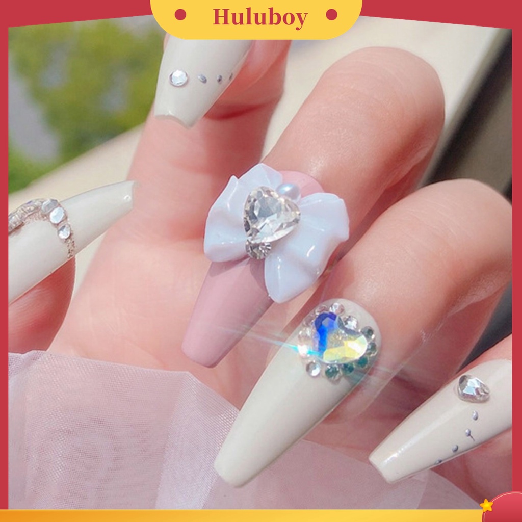 Huluboy Huluboy♡ 10pcs Charms Berlian Imitasi Bentuk Hati Pita Untuk Dekorasi Nail Art