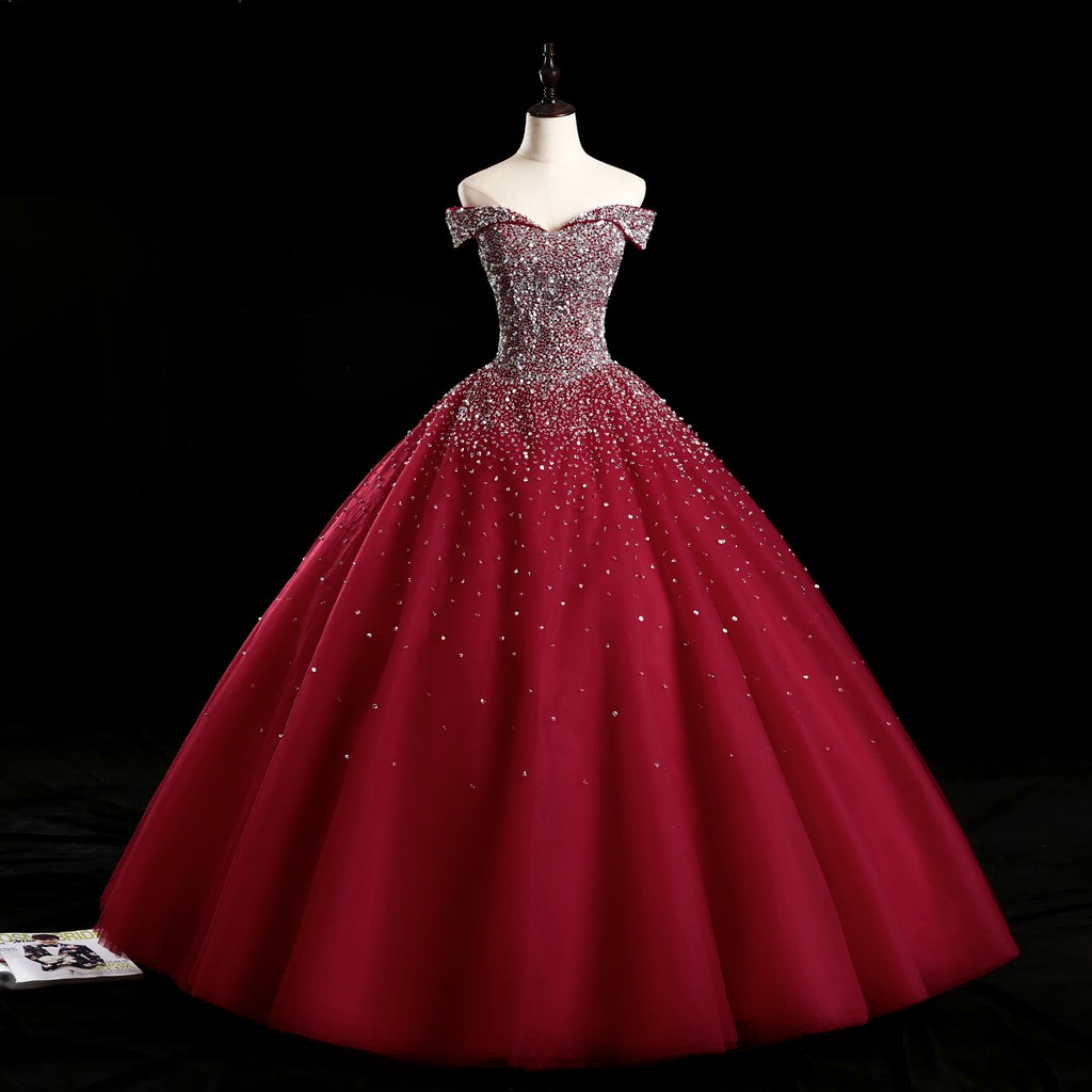 Gaun Pengantin 1912023 Maroon Sabrina Wedding Dress Gown