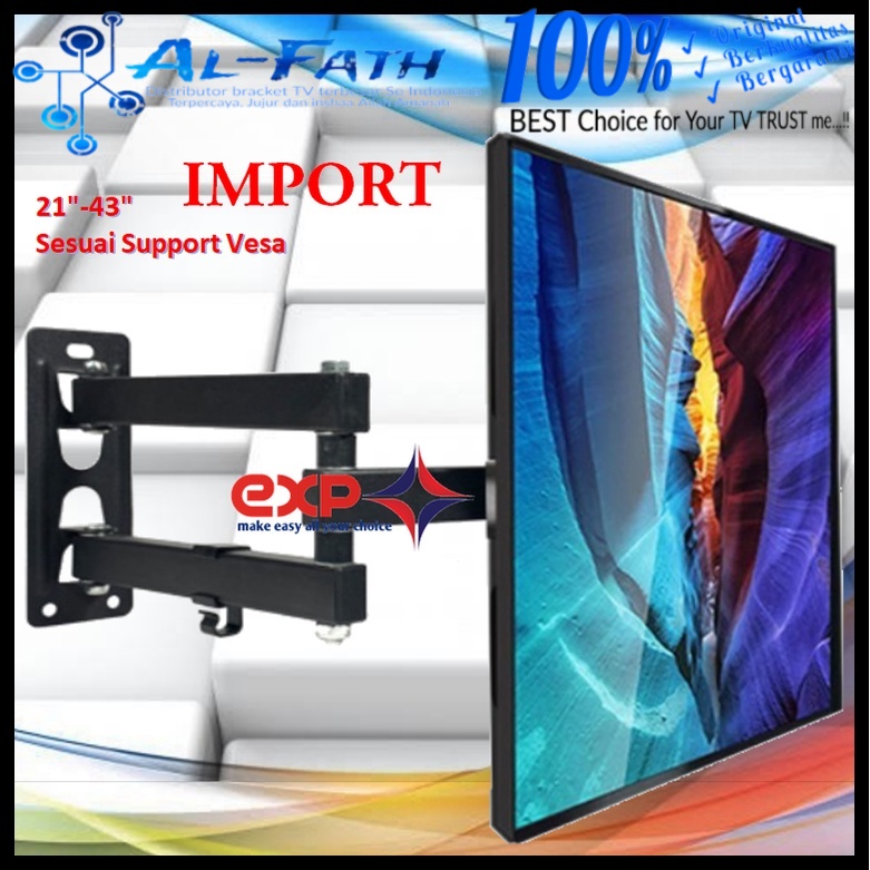 Bracket TV POLYTRON 14 s/d 43 inch 6 ARAH FULL BESI SUPER KOKOH GARANSI 100% ORI