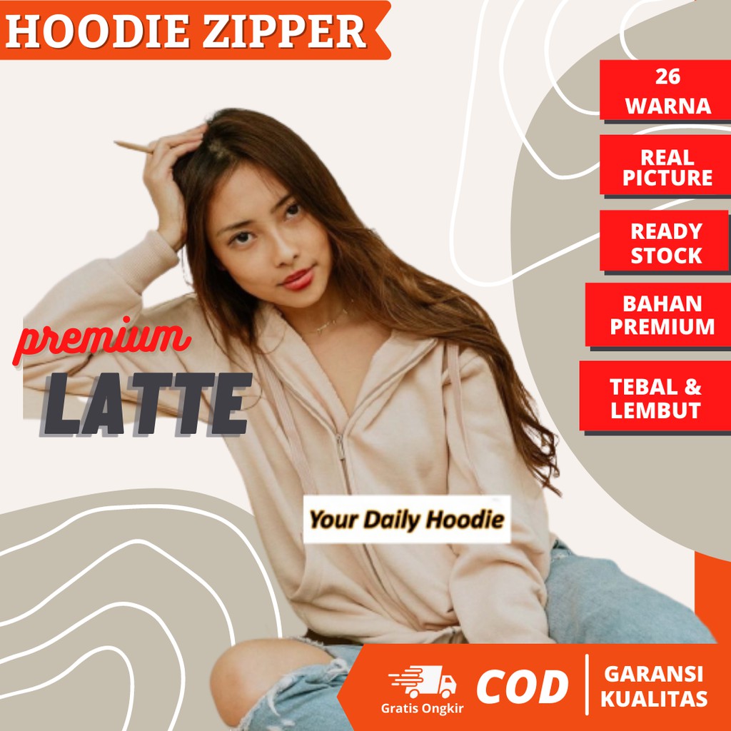 Hoodie Zipper Cream Latte Khaki Oversize Korea Couple Premium Jaket Cewek Cowok Tebal Halus M-XXXL