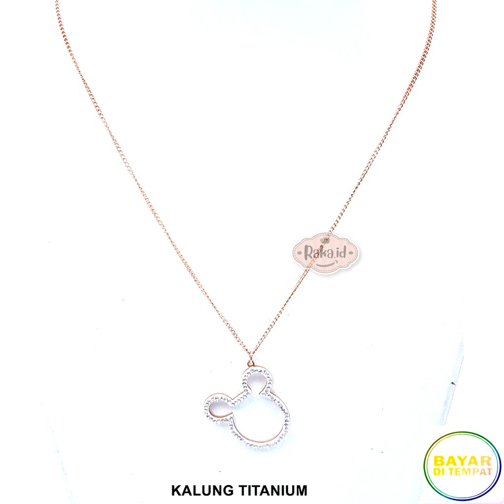 Kalung Titanium Kalung Panjang Wanita Mickey Mouse Besar RoseGold Perhiasan Berkualitas 342