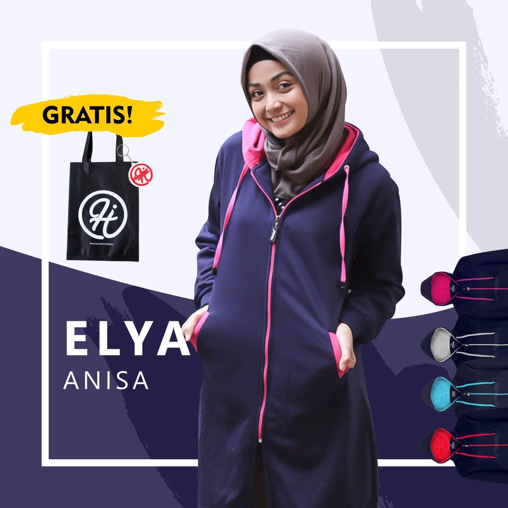 Jaket Jacket Polos Hoodie Panjang Wanita Cewek Hijabers Kekinian Hijacket Fashion Terbaru Hitam & Navy Pink-7