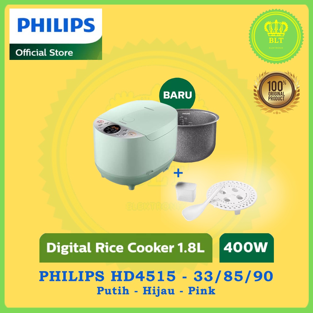 PHILIPS HD4515 Rice Cooker Digital 1.8 Liter Fuzzy Logic HD 4515 PUTIH GREY PINK HIJAU TOSCA