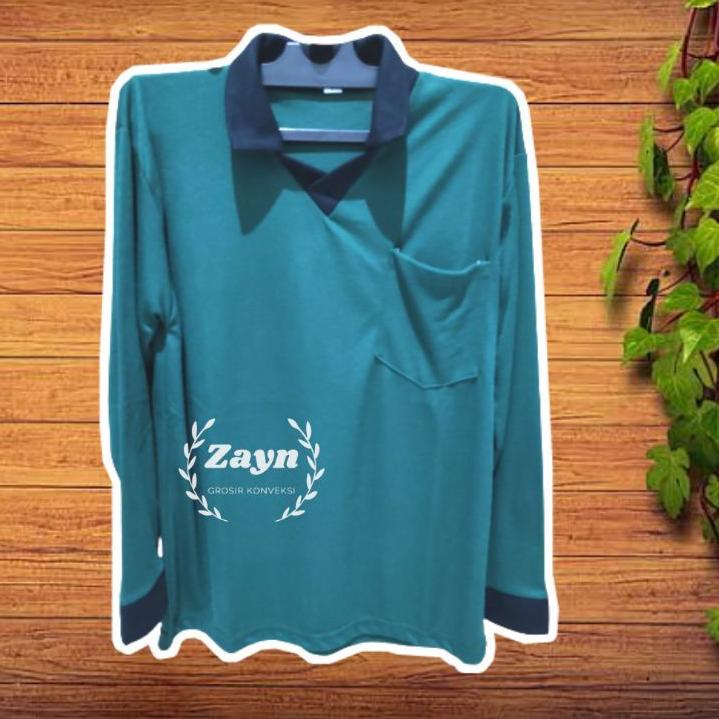 (COD-N2ND Baju Kaos Atasan Kerja Polos Tebal Krah Baju Bapak Kerah Brondong Proyek Lengan Panjang Be