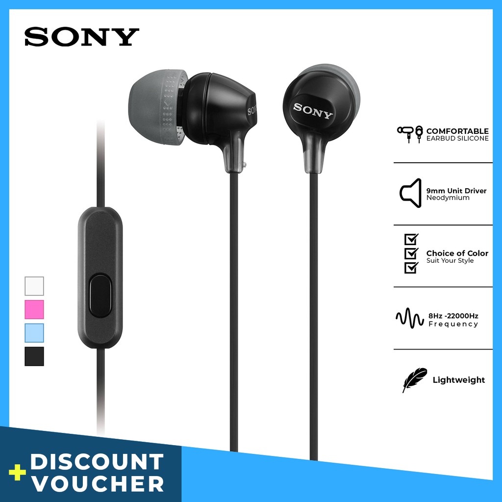 Earphone Sony MDR-EX15AP Handsfree In-ear With Microphone - Black SONY Earphone Headset Headphone Original