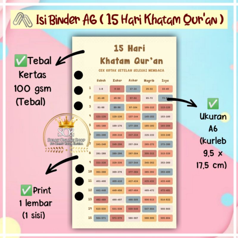 

Target Khatam Qur'an | Kertas Binder A6