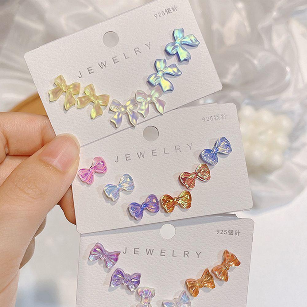 MXBEAUTY Anting Busur Manis Geometri Sederhana Warna Jelly Musim Semi Gadis Wanita Stud Earrings