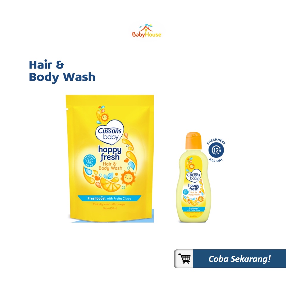 Cussons Baby Hair &amp; Body Wash Happy Fresh - Sabun Bayi 2in1 Refill 200ml &amp; 400ml