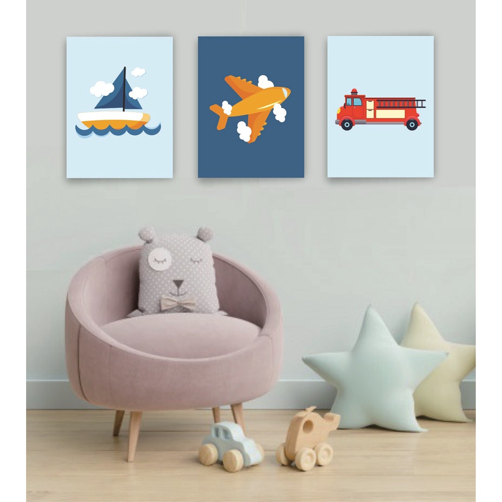 Frame Hiasan Dinding Aesthethic Wall Decor Minimalis Pajangan Rumah Dekorasi Poster Kamar Anak Cowok Transportasi Ship Kapal Pesawat Pemadam 3D Kayu Tebal 20 x 30 - 30 x 40