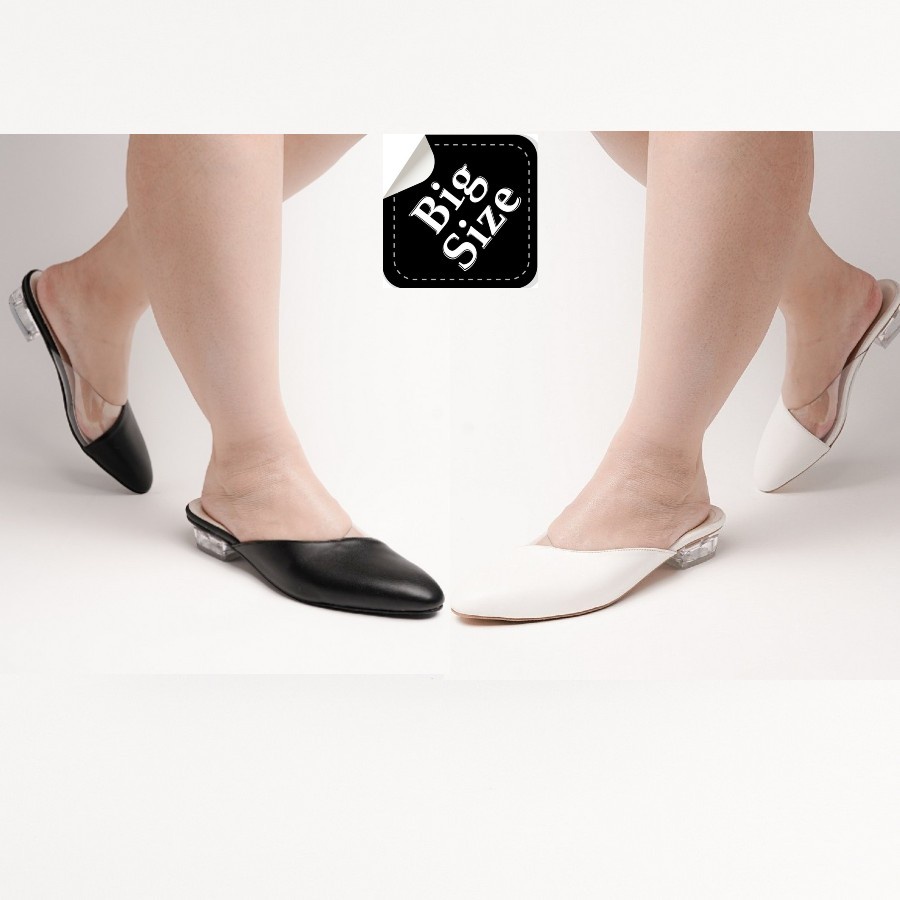Selop Chunky Heels Mules Hak Kaca 3Cm Big Size Jumbo 41 42 43 44 45 Sepatu Bustong Wanita Pesta Semi