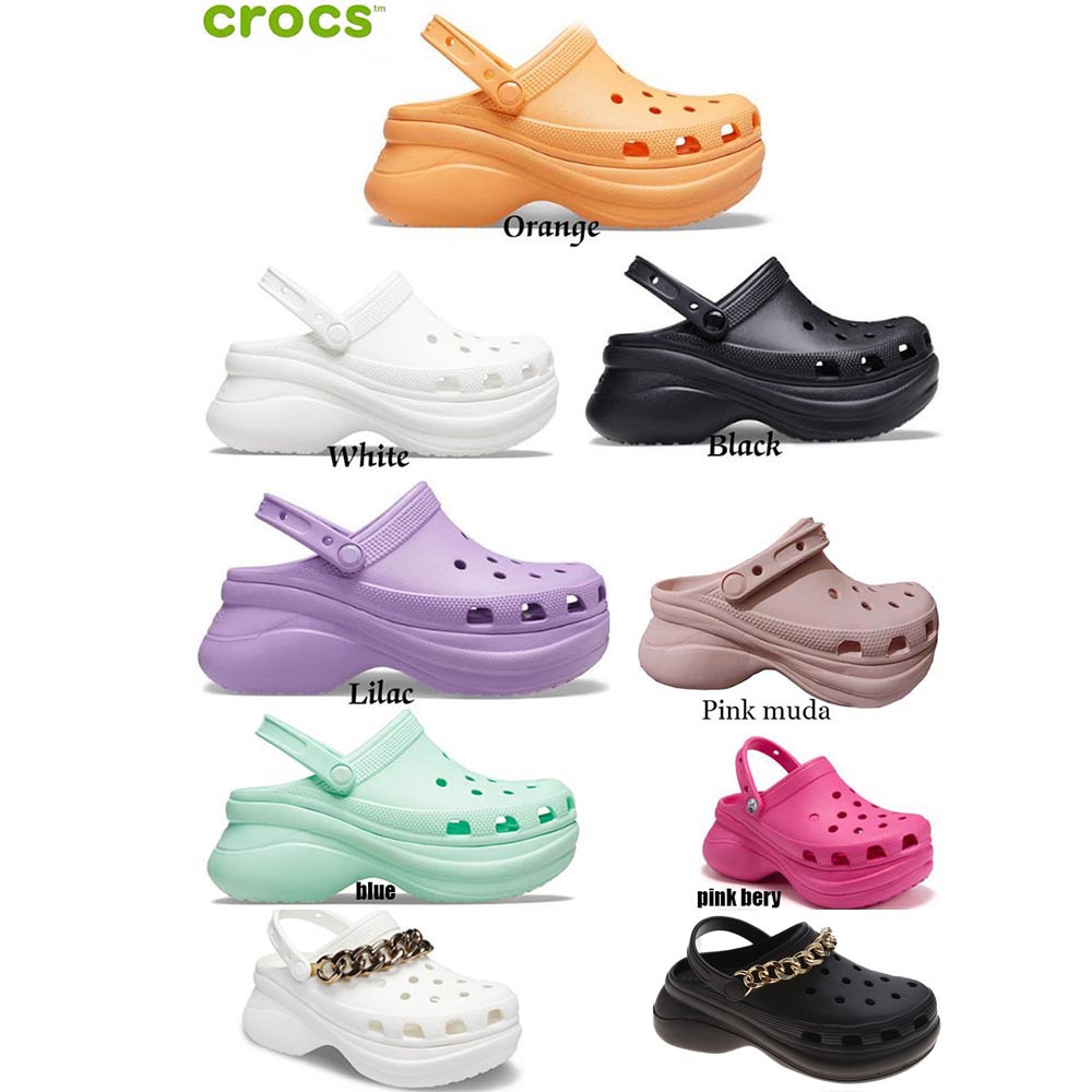 Crocs Classic Bae Clog   Sandal wanita  platform Chain Embellished Tinggi 7-8cm