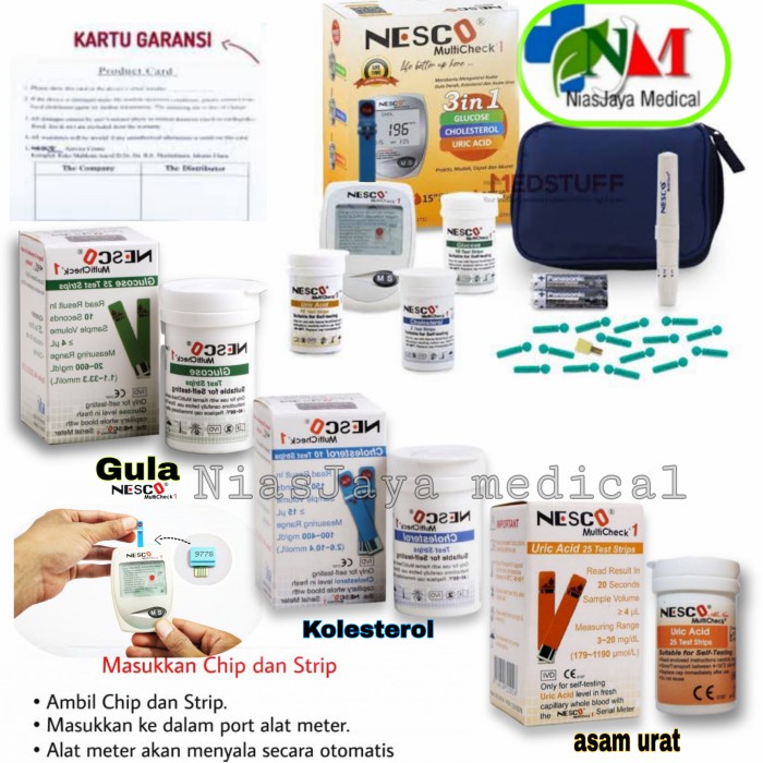 STRIP MULTICEK NESCO 3IN1/STIK NESCO/STRIP NESCO KOLESTEROL, GULA, ASAM URAT, GULA DARAH PRODUK ORIG