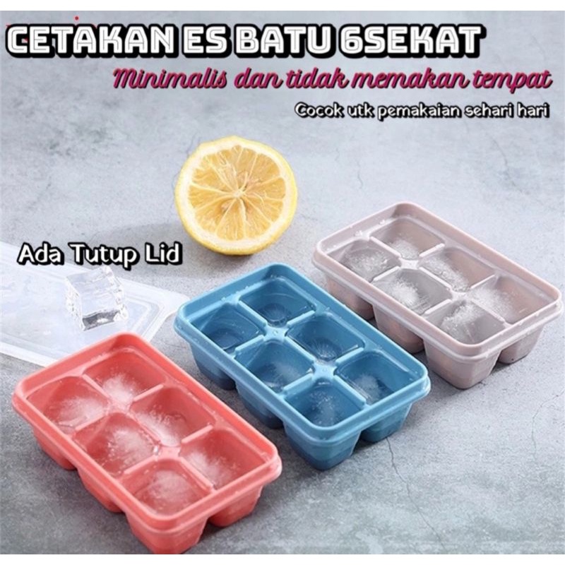 ICE CUBE TRAY Cetakan Es Batu Plastik dengan Tutup / Ice Square Mold 6 Cube