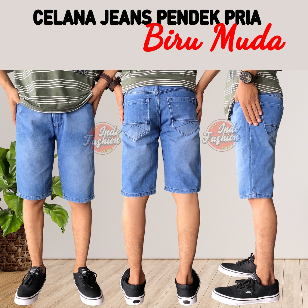 Celana Pendek Jeans Pensil Pria Biru Muda 27 - 38