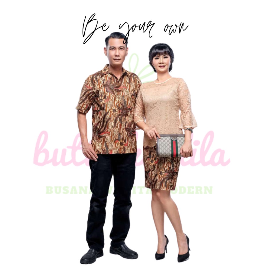 ROSITA BROKAT Sarimbit rok dan blus katun halus mix brokat batik couple solo