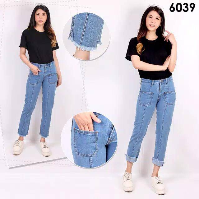 Boyfriend jeans front pocket tulang / boyfriend kantong depan