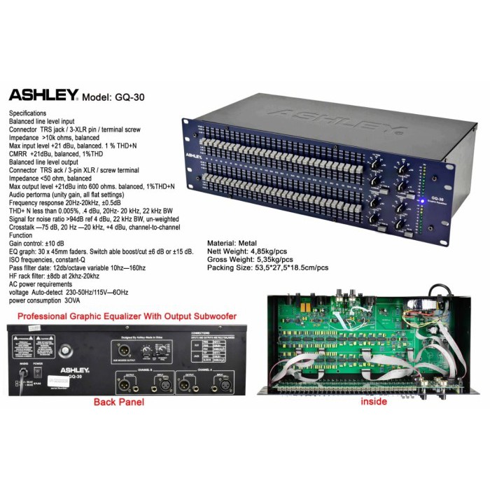 EQUALIZER ASHLEY GQ-30 WITH OUTPUT SUBWOOFER