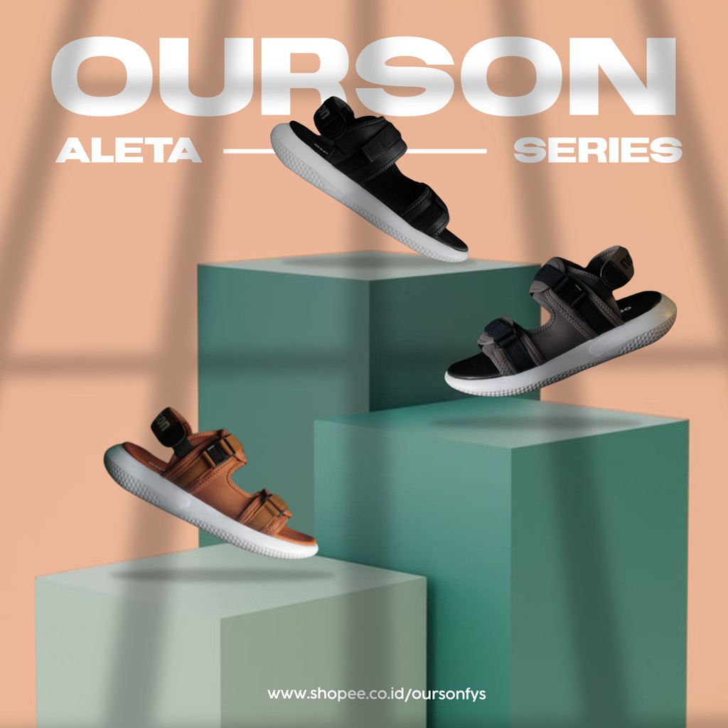 Ourson - Aleta Series Hitam Putih Sendal Wanita Sandal Tali Gunung Wanita Korea Import Kekinian Sand