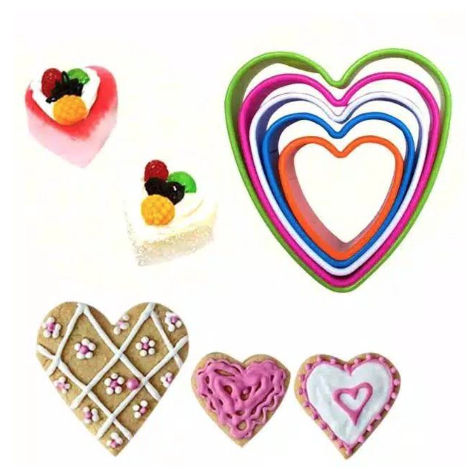 Set Cetakan Kue Kering Isi 5 - Cetakan Cutter Bentuk Love - Cetakan Kue Kering Cutter Cookies Bento Bahan Plastik Anti Lengket