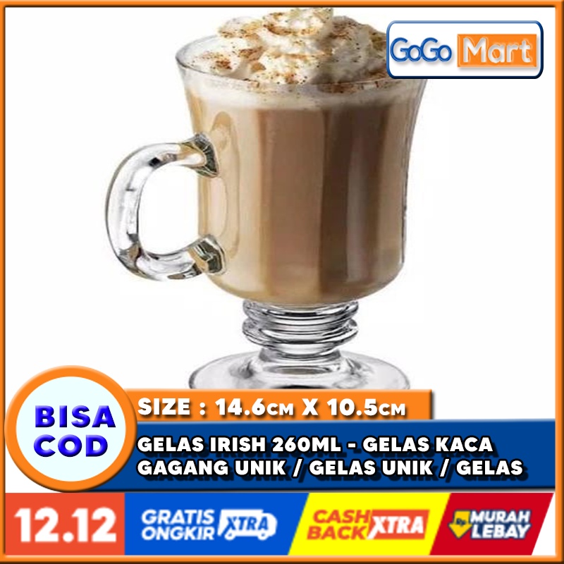1 GELAS IRISH 260ml - Gelas Kaca Gagang Unik/ Gelas Hotel Cafe Resto-4