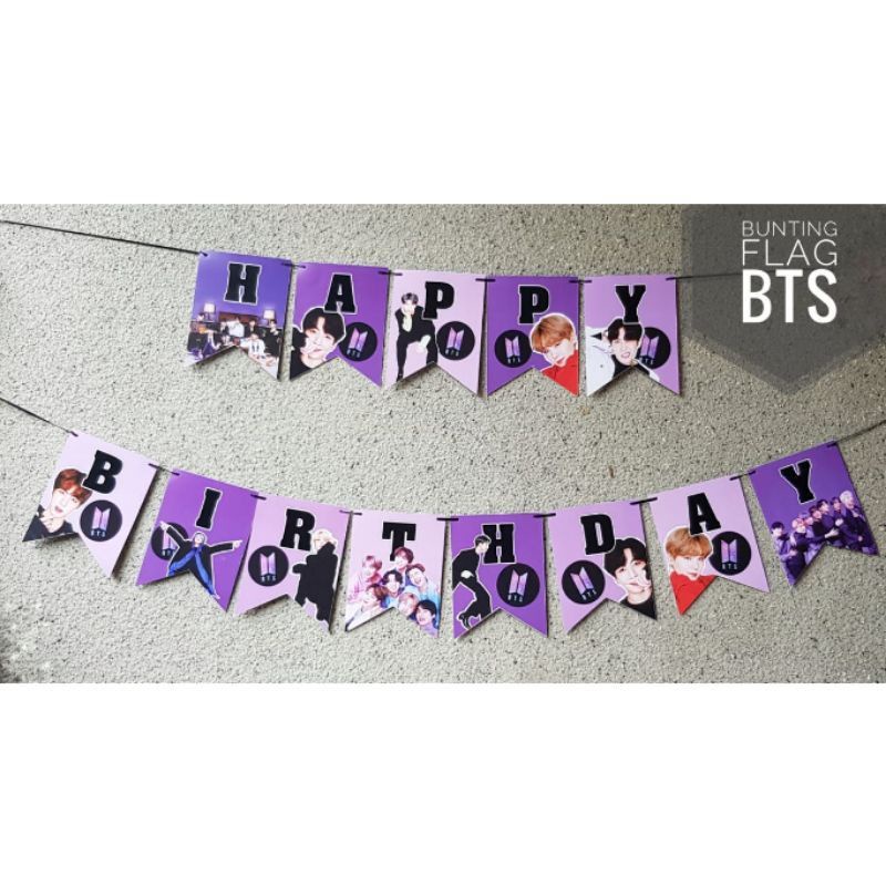 banner bunting garland flag tulisan happy birthday ulang tahun karakter bts BTS