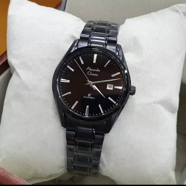 ORIGINAL JAM TANGAN WANITA ALEXANDRE CHRISTIE CEWEK FULL BLACK RANTAI ALEXANDER CRISTIE AC 8554
