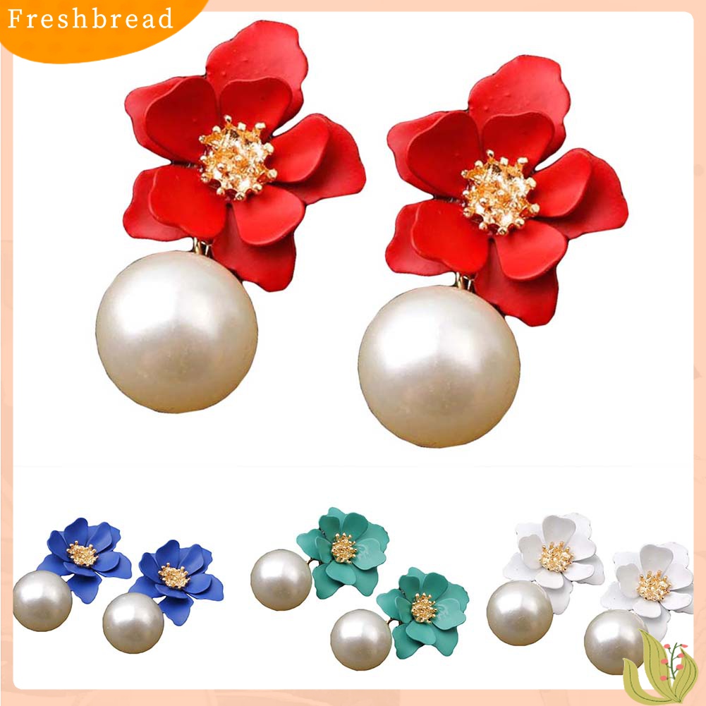 Fresh| Anting Tusuk Gantung Wanita Bahan Resin Desain Bunga Hias Mutiara Imitasi Untuk Musim Panas / Hadiah